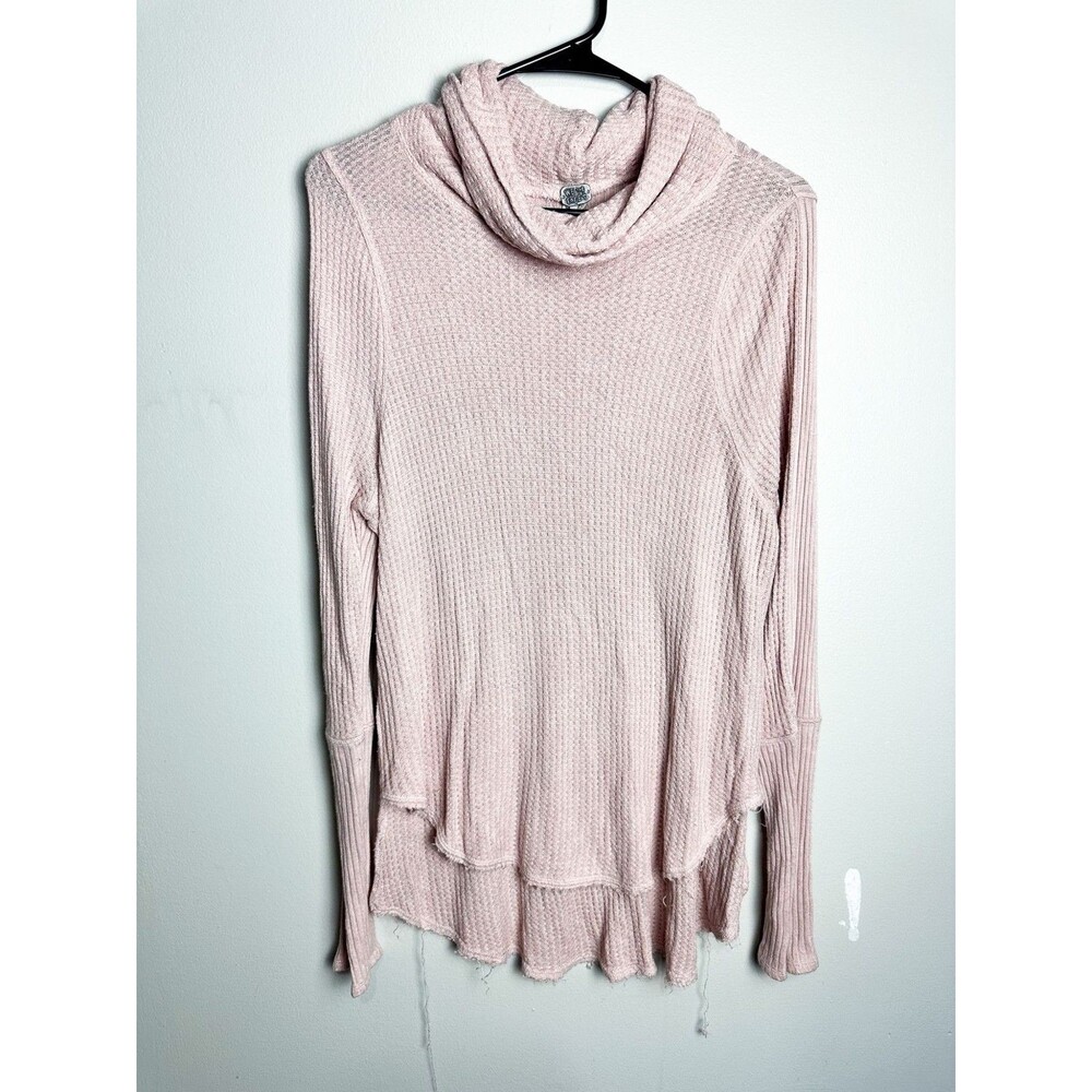 We the Free Waffle Knit Lightweight Turtleneck Sweater Womens Pink Small